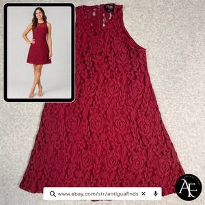 Shyanne Womens Burgundy Floral Lace Sleeveless A-Line Mini Dress XS Boho